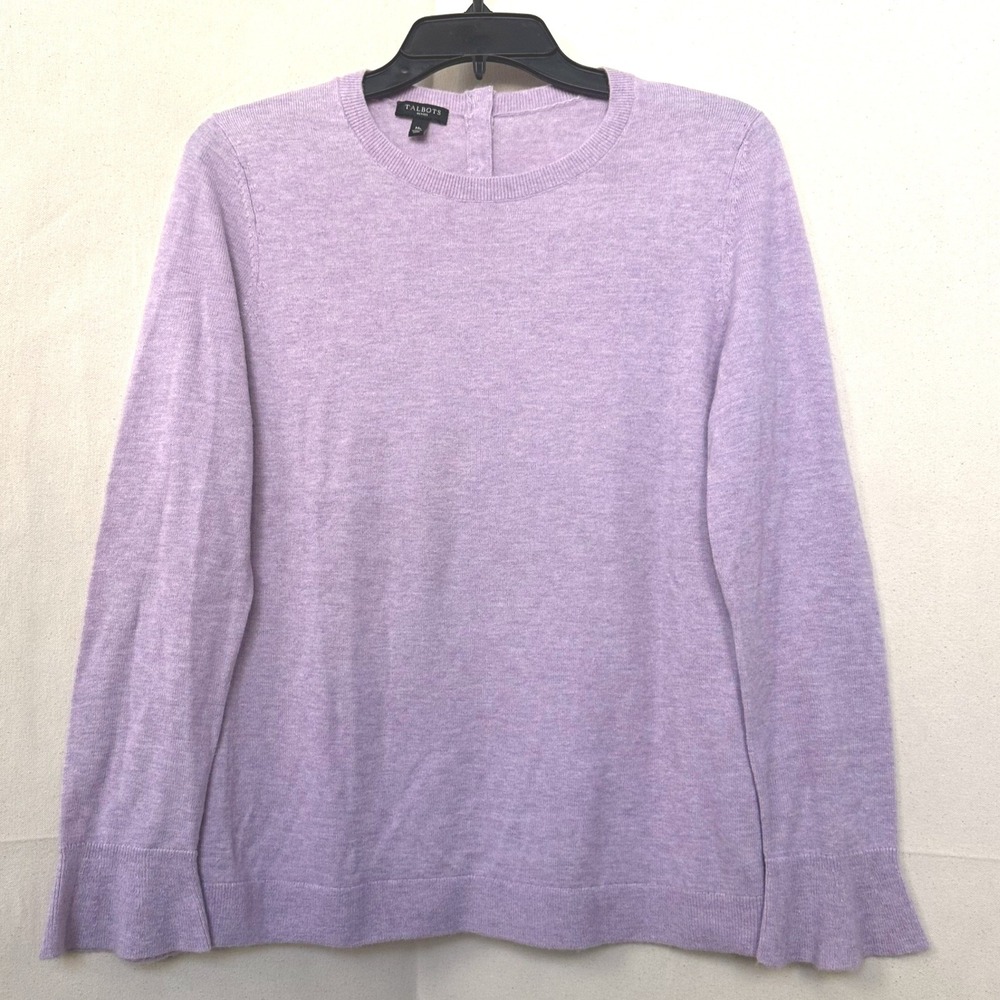 Talbots Petites Soft Girl Pastel Lavender Lambswool Blend Ruffle Cuff Sweater MP